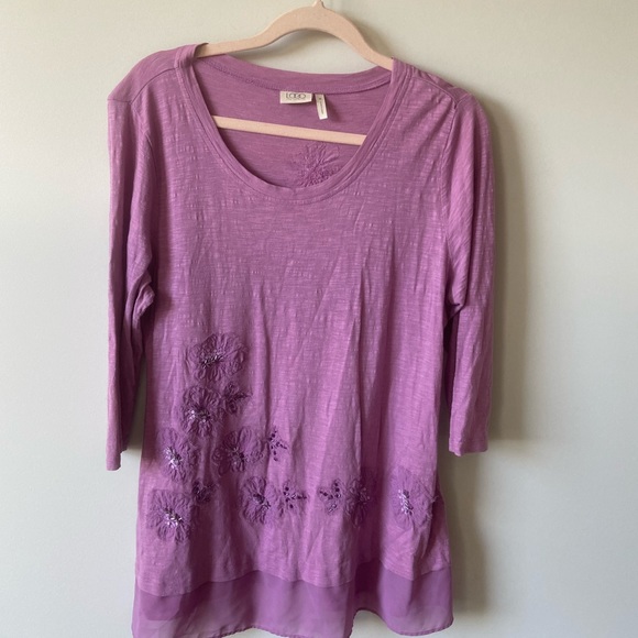 Logo by Lori Goldstein floral embroidered tunic M